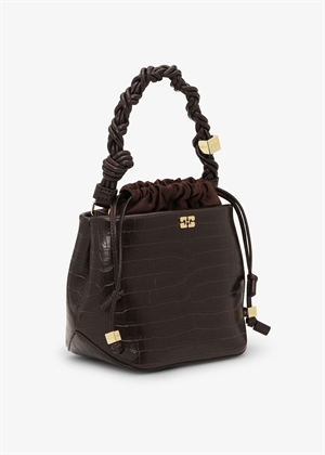 A6697 Ganni bou croco bucket bag Chocolate Fondant Ganni 